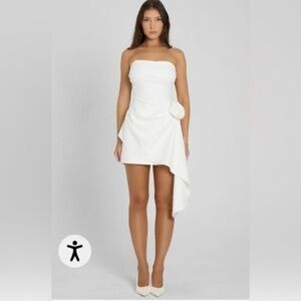 NWT LEAU White Rosette Draped Strapless Mini Dress XS - Picture 2 of 7